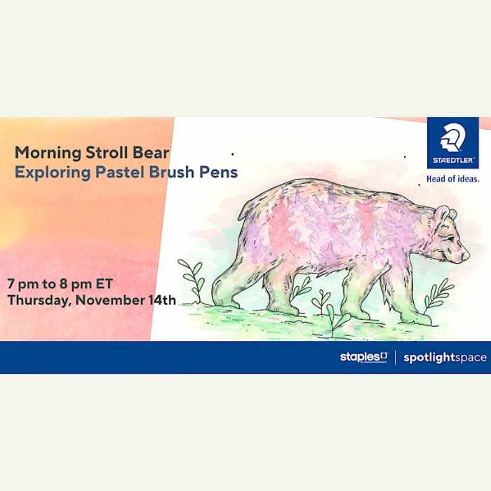 Morning Stroll Bear Exploring Pastel Brush Pens at Staples Oakville